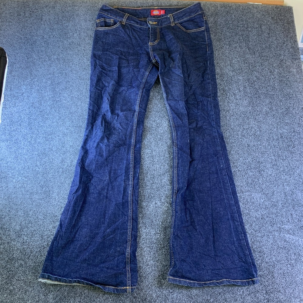 Dickies Flare Jeans Womens 13 (Fits 32x31.5) Blue Denim Cotton Stretch Low Rise